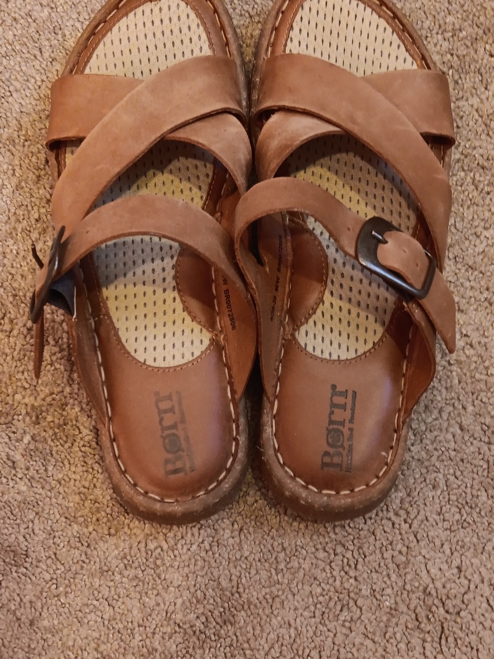 Born Women's Tan Leather Slide Sandals with Buckle - Picture 2 of 8
